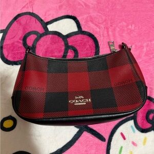 Coach Red and Black Plaid Shoulder Bag